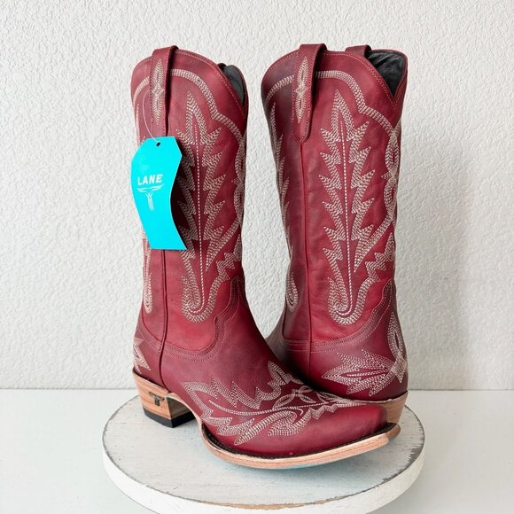 Lane LEXINGTON Womens Cowboy Boots 9.5 Red Western Cowgirl Mid Calf Pointed Toe - Picture 11 of 11